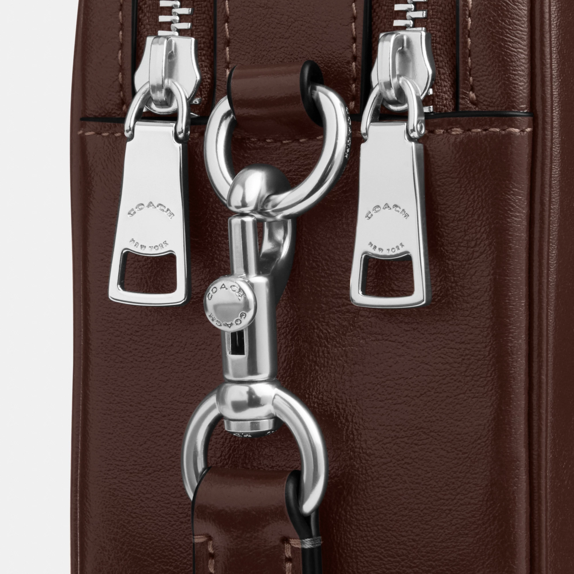 COACH®,Carey Crossbody Bag,Recycled Polyester,Leather,Camera Bag,Metal,Logo,Adjustable,Lined,Gold Metal,Casual,Brown,Closer View