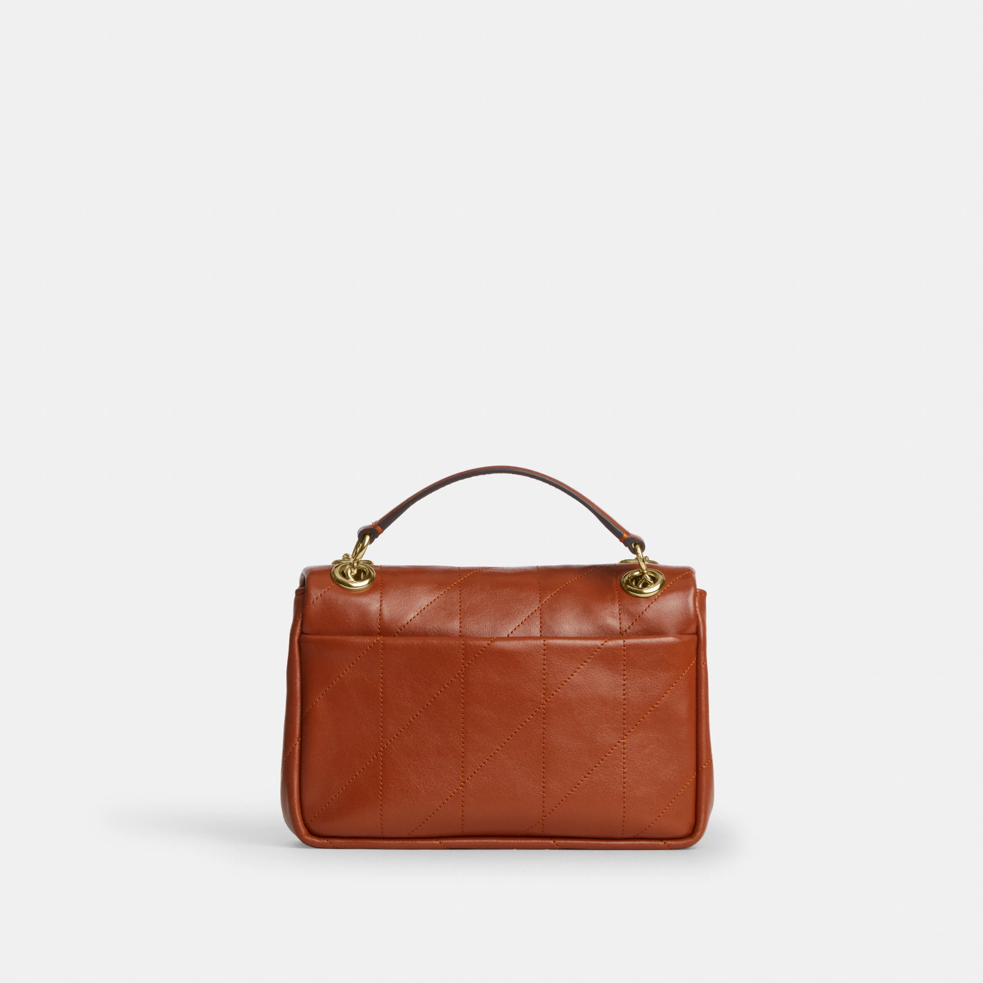 COACH®,Elodie Crossbody Bag 18 With Quilting,Leather,Recycled Polyester,Polyester,Crossbody,Metal Material,Metal,Logo,Sust...,Brown,Back View