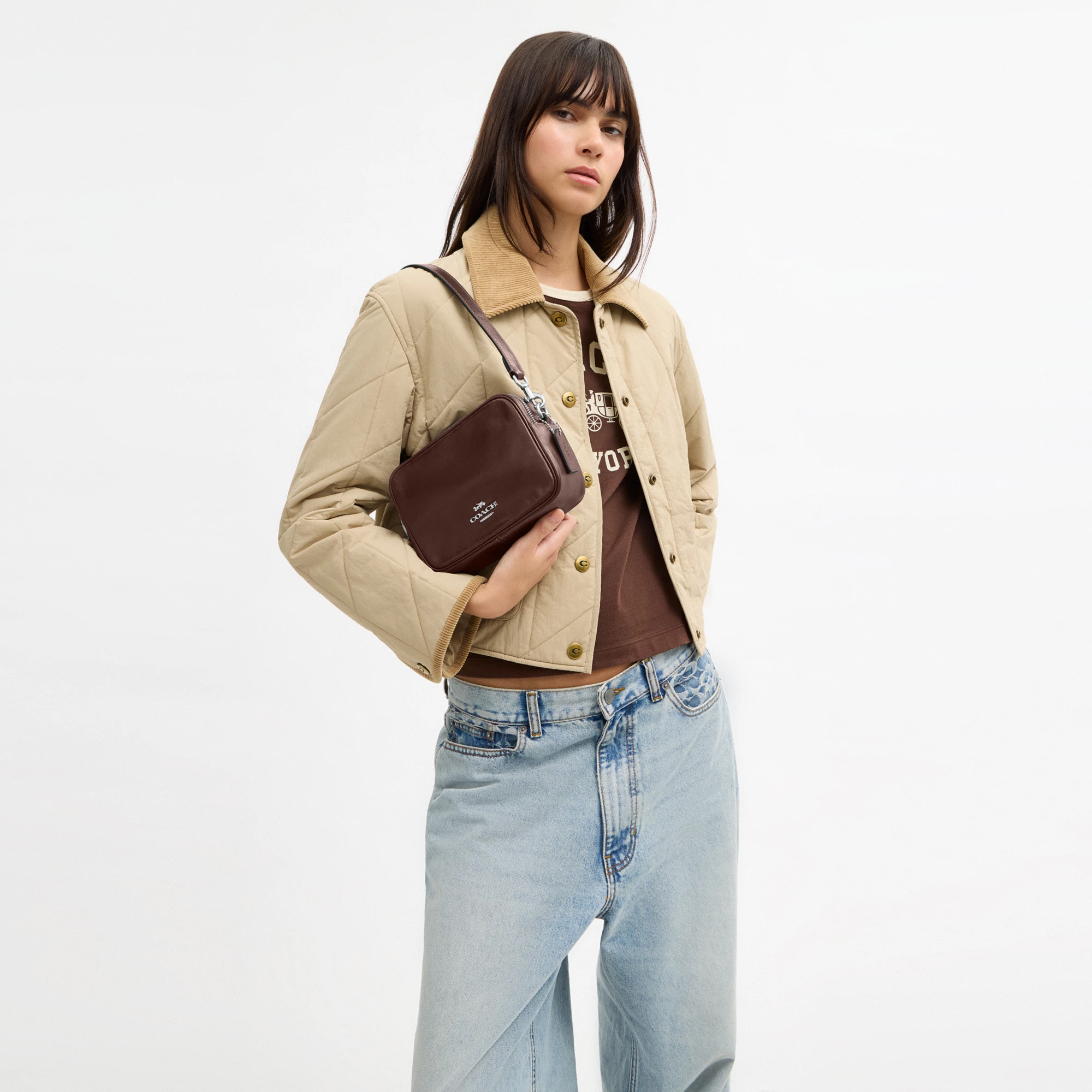 COACH®,Mini Carey Crossbody Bag,Leather,Recycled Polyester,Crossbody,Logo,Metal,Casual,Brown,Detail View