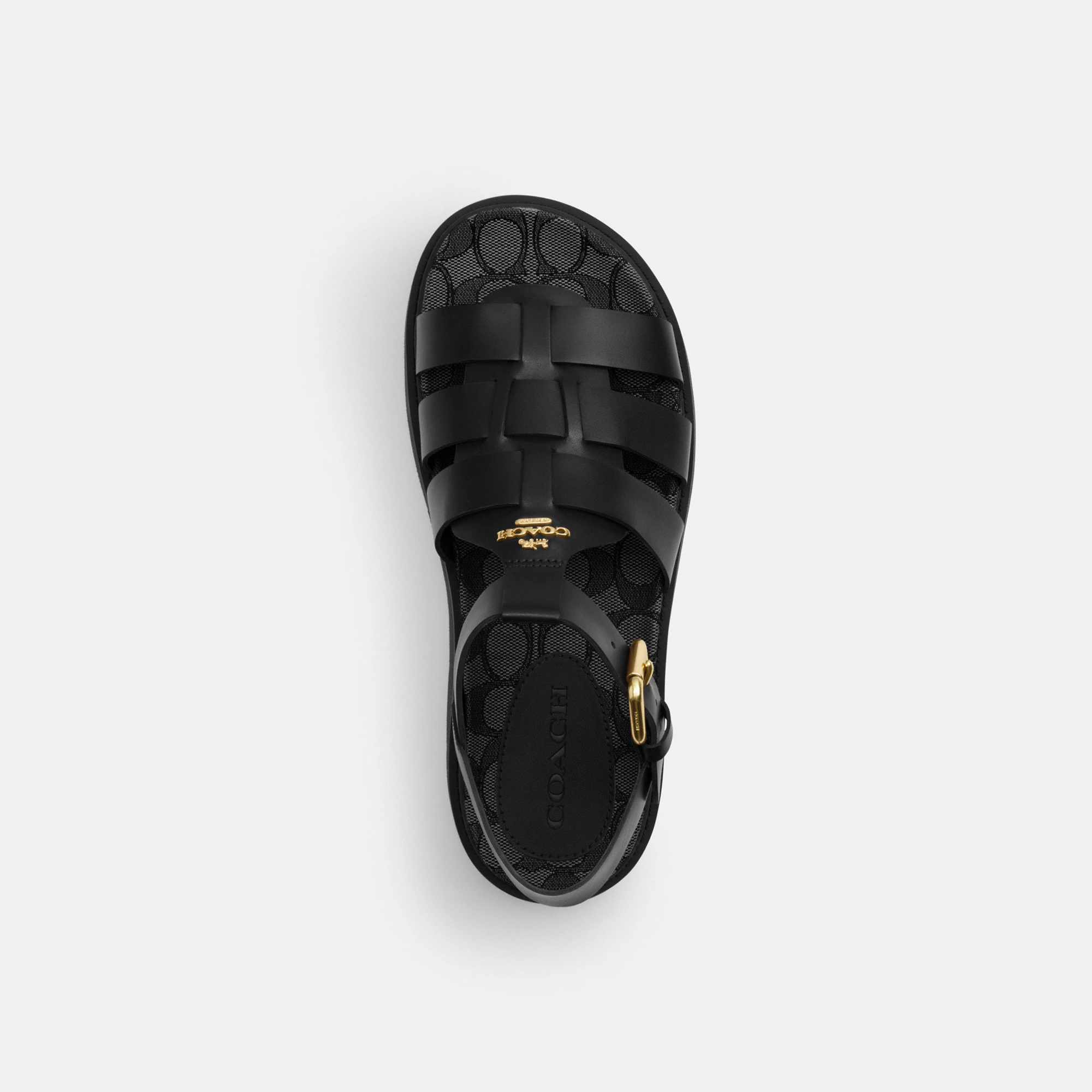COACH®,Lucy Lug Sole Sandal In Signature Jacquard,Black,Inside View,Top View