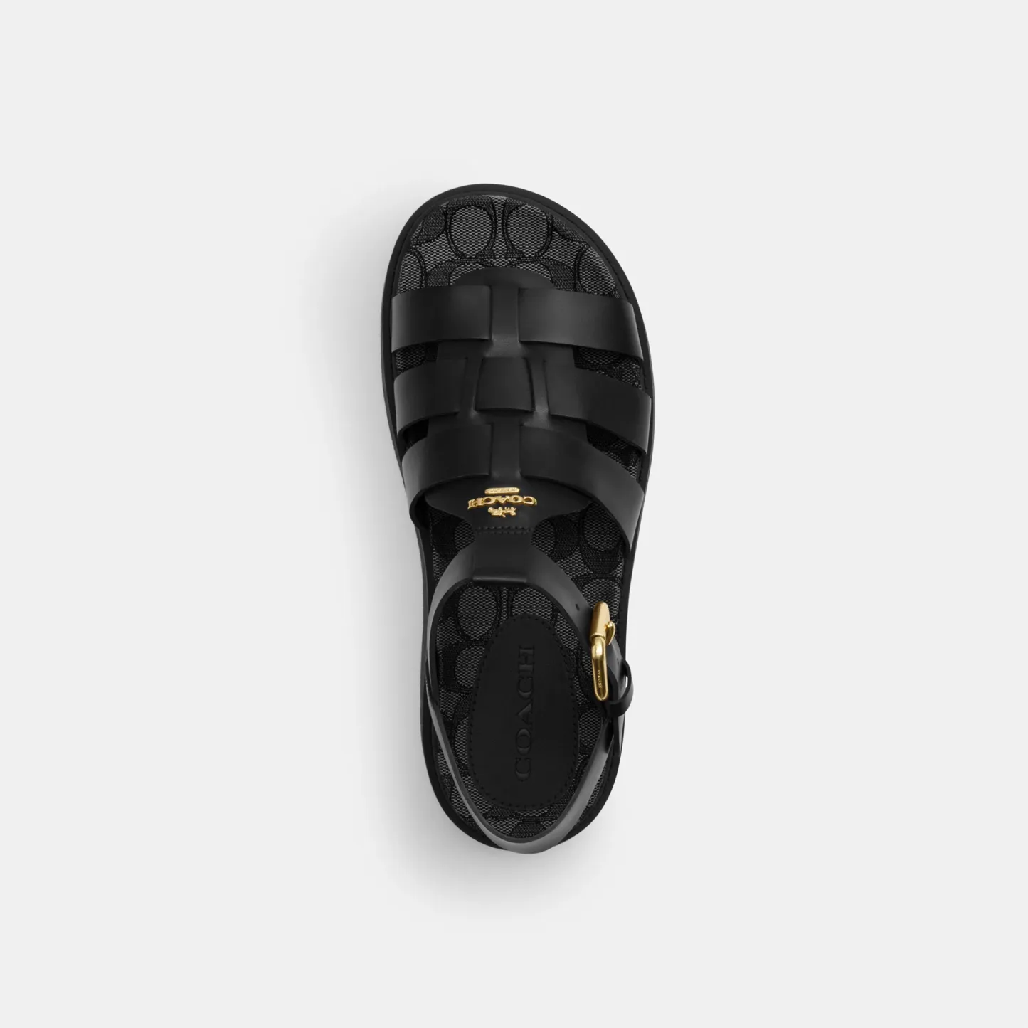 COACH®,Lucy Lug Sole Sandal In Signature Jacquard,Black,Inside View,Top View