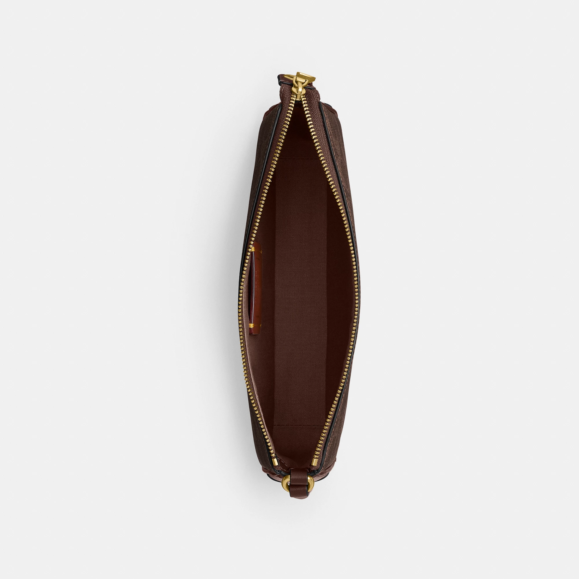 COACH®,Plaza Bag In Signature Canvas,Canvas,Wristlet,Shoulder Bag,Color Block,Pendant,Logo,Lined,Luggage Tag,Compact,Gold ...,Brown,Inside View,Top View