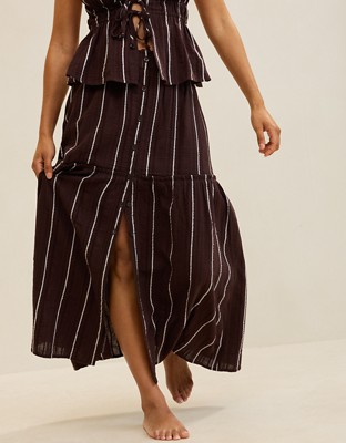 Aerie Beach Texture Maxi Skirt - Deep Earth