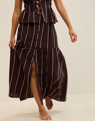 Aerie Beach Texture Maxi Skirt - Deep Earth