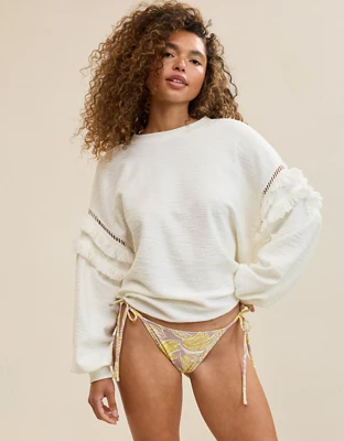 Aerie Textured Oversized Crew Sweatshirt - Natural