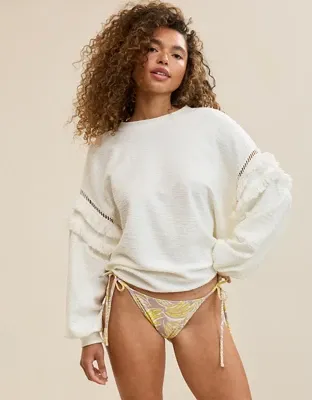 Aerie Textured Oversized Crew Sweatshirt - Natural