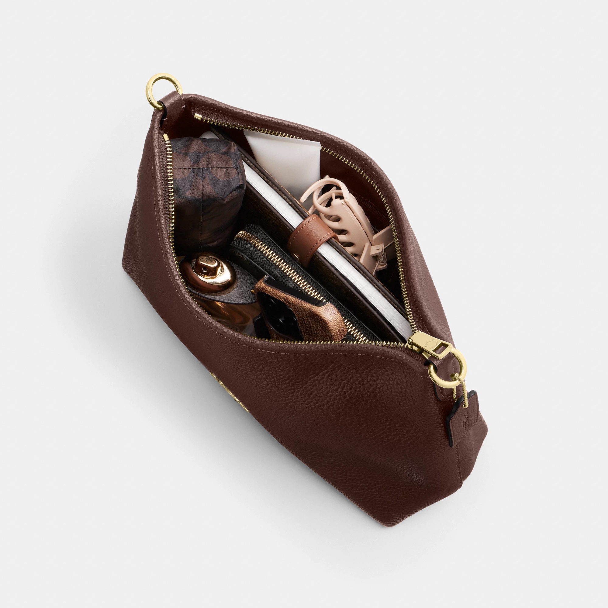 COACH®,Laurel Shoulder Bag,Leather,Hobo,Logo,Gold Metal,Casual,Brown,Inside View,Top View