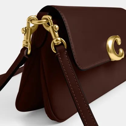 COACH®,Jet Shoulder Bag,Calfskin Leather,Shoulder Bag,Logo,Metal,Gold Metal,Casual,Brown,Closer View