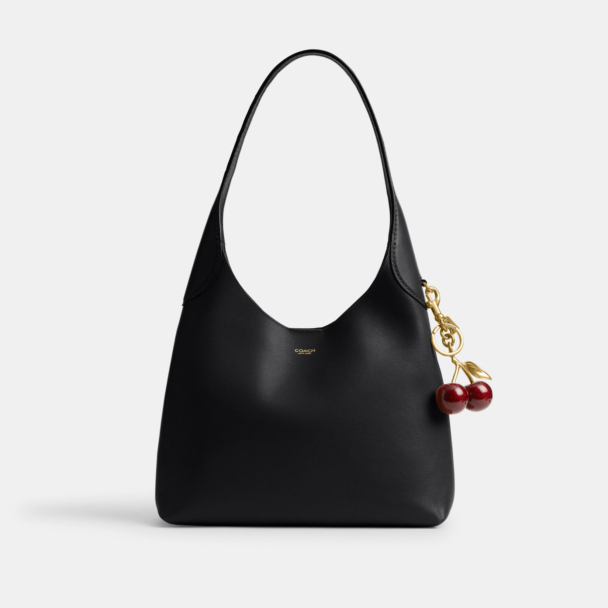COACH®,Brooklyn Shoulder Bag 28,Leather,Hobo,Engraved Detail,Logo,Casual,Black,Angle View