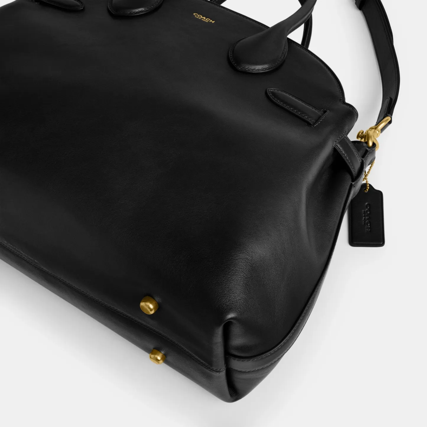 COACH®,Soft Empire Carryall Bag 40,Leather,Carryall,Logo,Gusset,Gold Metal,Work,Black,Outsole View