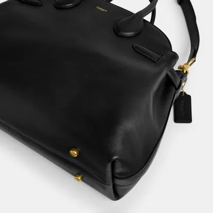 COACH®,Soft Empire Carryall Bag 40,Leather,Carryall,Logo,Gusset,Gold Metal,Work,Black,Outsole View