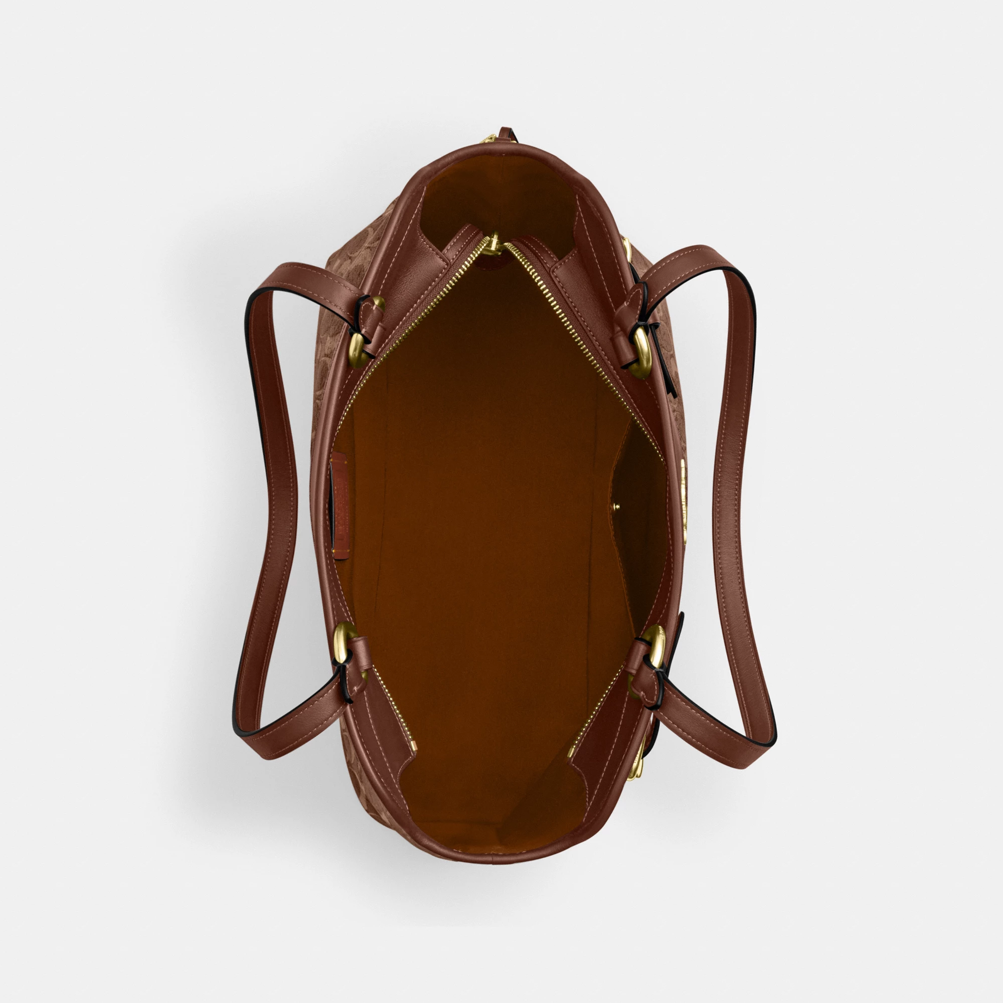 COACH®,Easton Tote Bag In Signature Chenille,Leather,Tote,Logo,Color Block,Lined,Stain Resistant,Gold Metal,Work,Brown,Inside View,Top View