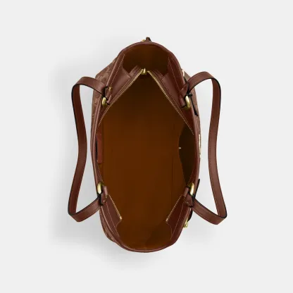 COACH®,Easton Tote Bag In Signature Chenille,Leather,Tote,Logo,Color Block,Lined,Stain Resistant,Gold Metal,Work,Brown,Inside View,Top View