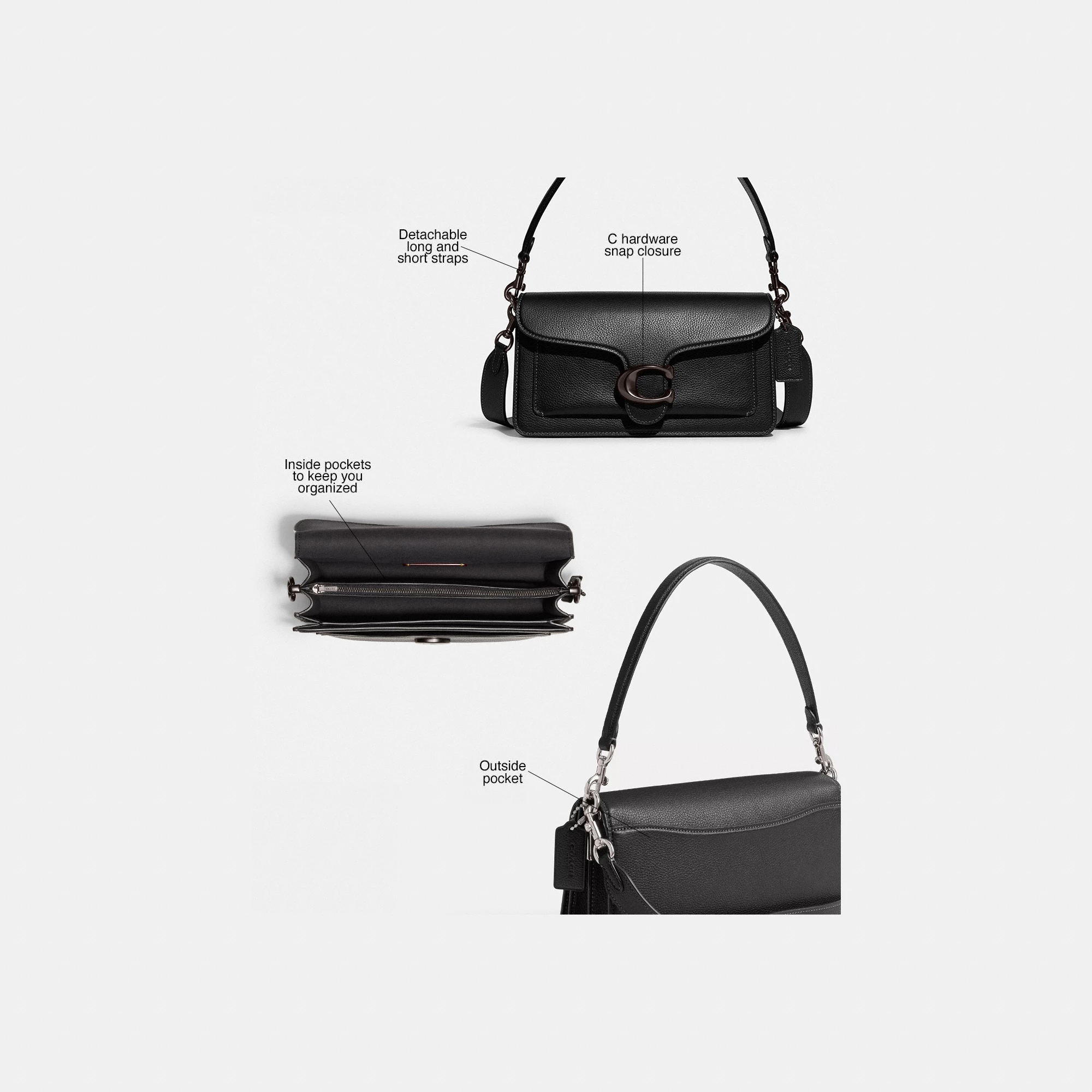 COACH®,Tabby Shoulder Bag 26,Leather,Shoulder Bag,Crossbody,Logo,Gusset,Gold Metal,Casual,Black