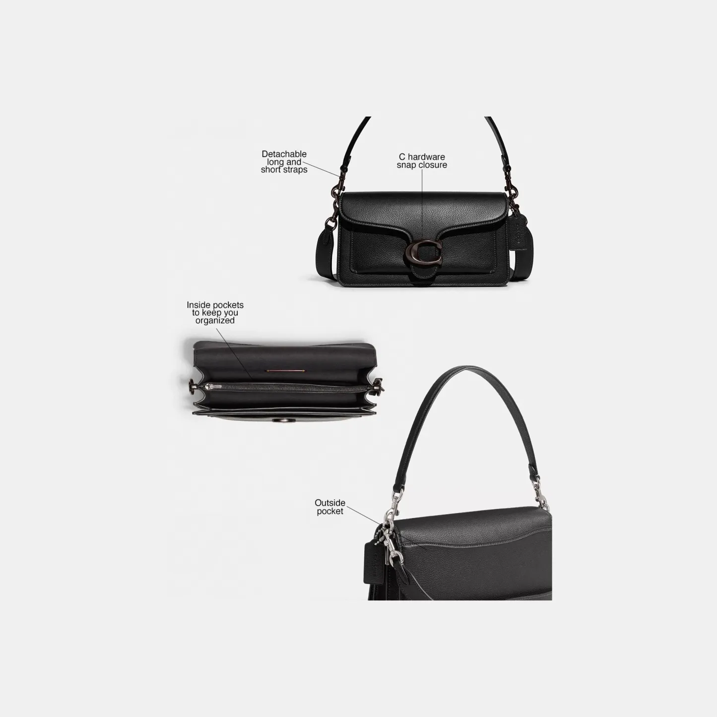 COACH®,Tabby Shoulder Bag 26,Leather,Shoulder Bag,Crossbody,Logo,Gusset,Gold Metal,Casual,Black