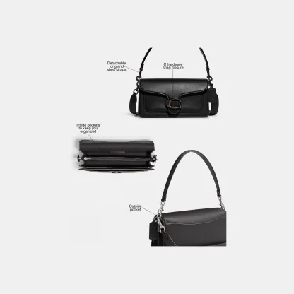 COACH®,Tabby Shoulder Bag 26,Leather,Shoulder Bag,Crossbody,Logo,Gusset,Gold Metal,Casual,Black