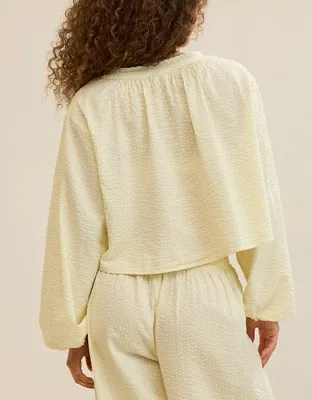 Aerie Seersucker Long Sleeve Volume Tie Top - Cozy Yellow
