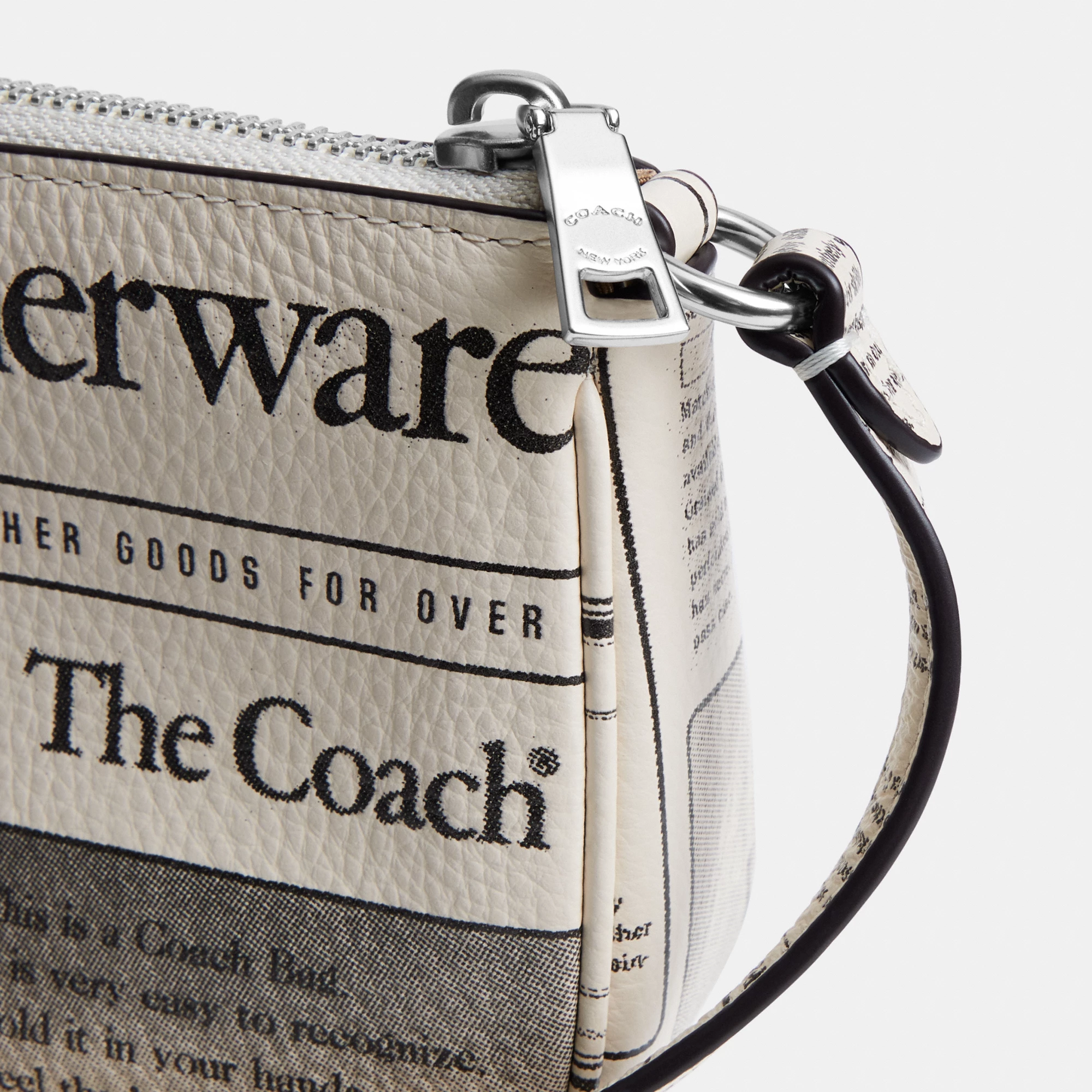 COACH®,Nolita 19 With Newspaper Print,Leather,Shoulder Bag,Metal,Silver Metal,Casual,Cream,Closer View