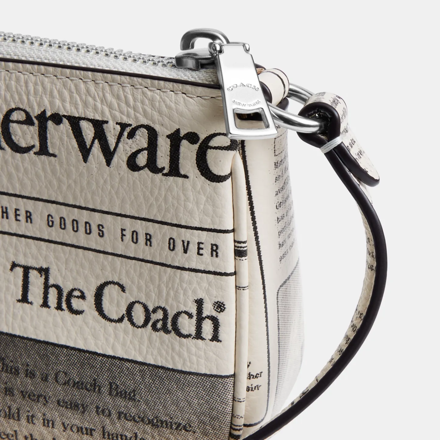 COACH®,Nolita 19 With Newspaper Print,Leather,Shoulder Bag,Metal,Silver Metal,Casual,Cream,Closer View
