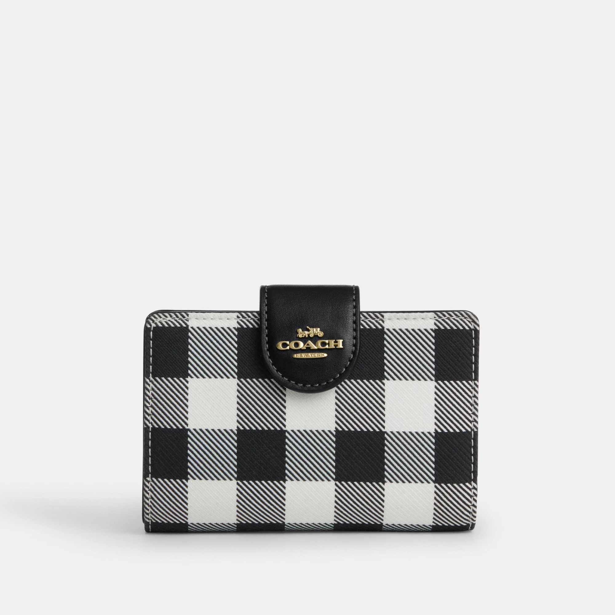 COACH®,Medium Corner Zip Wallet With Gingham Print,,Front View