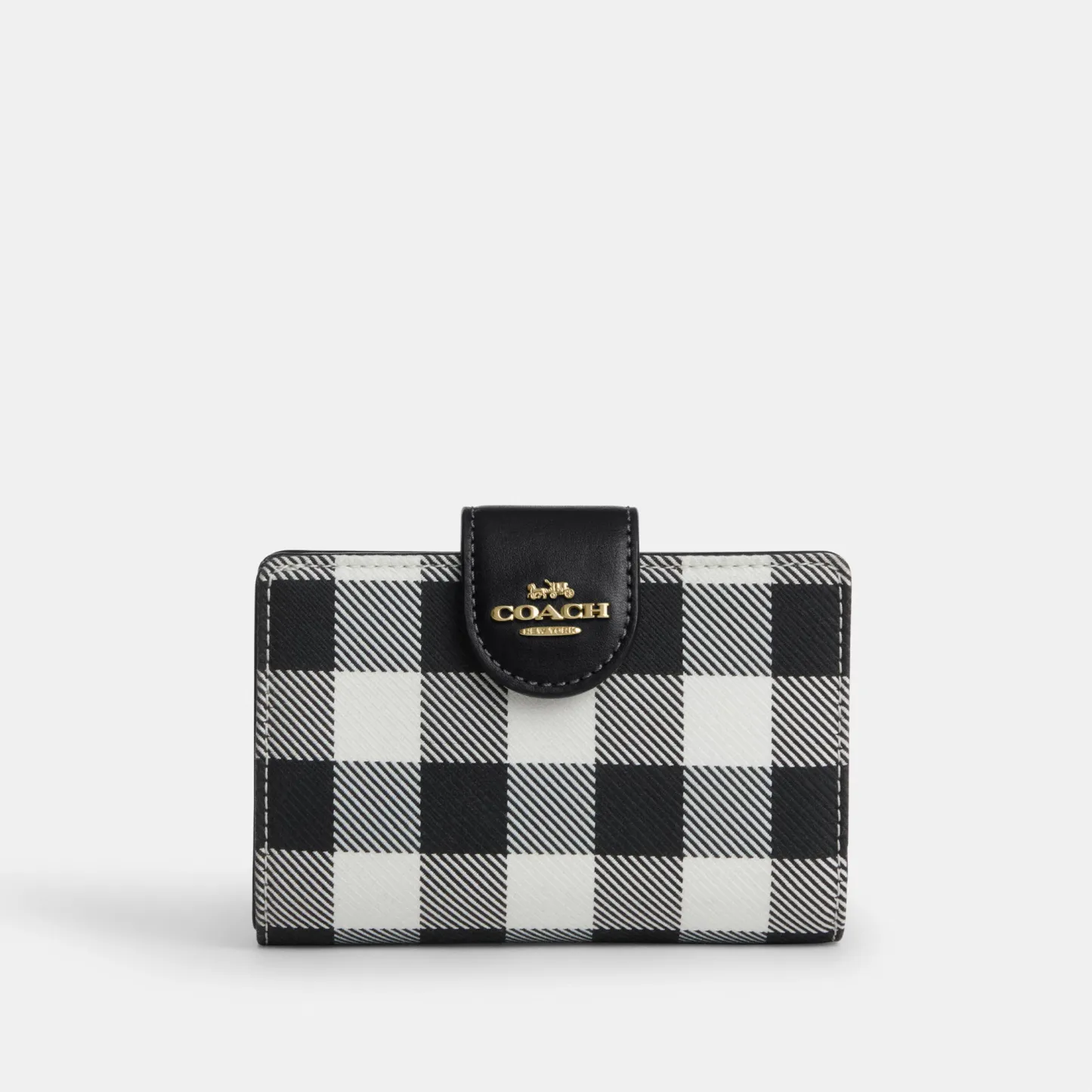 COACH®,Medium Corner Zip Wallet With Gingham Print,,Front View