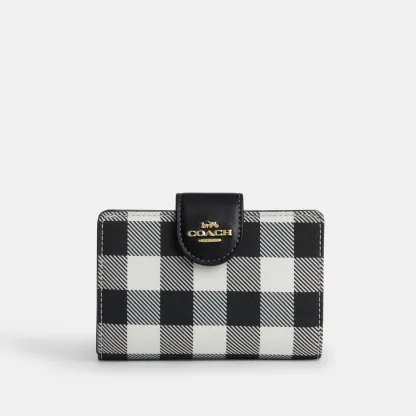 COACH®,Medium Corner Zip Wallet With Gingham Print,,Front View
