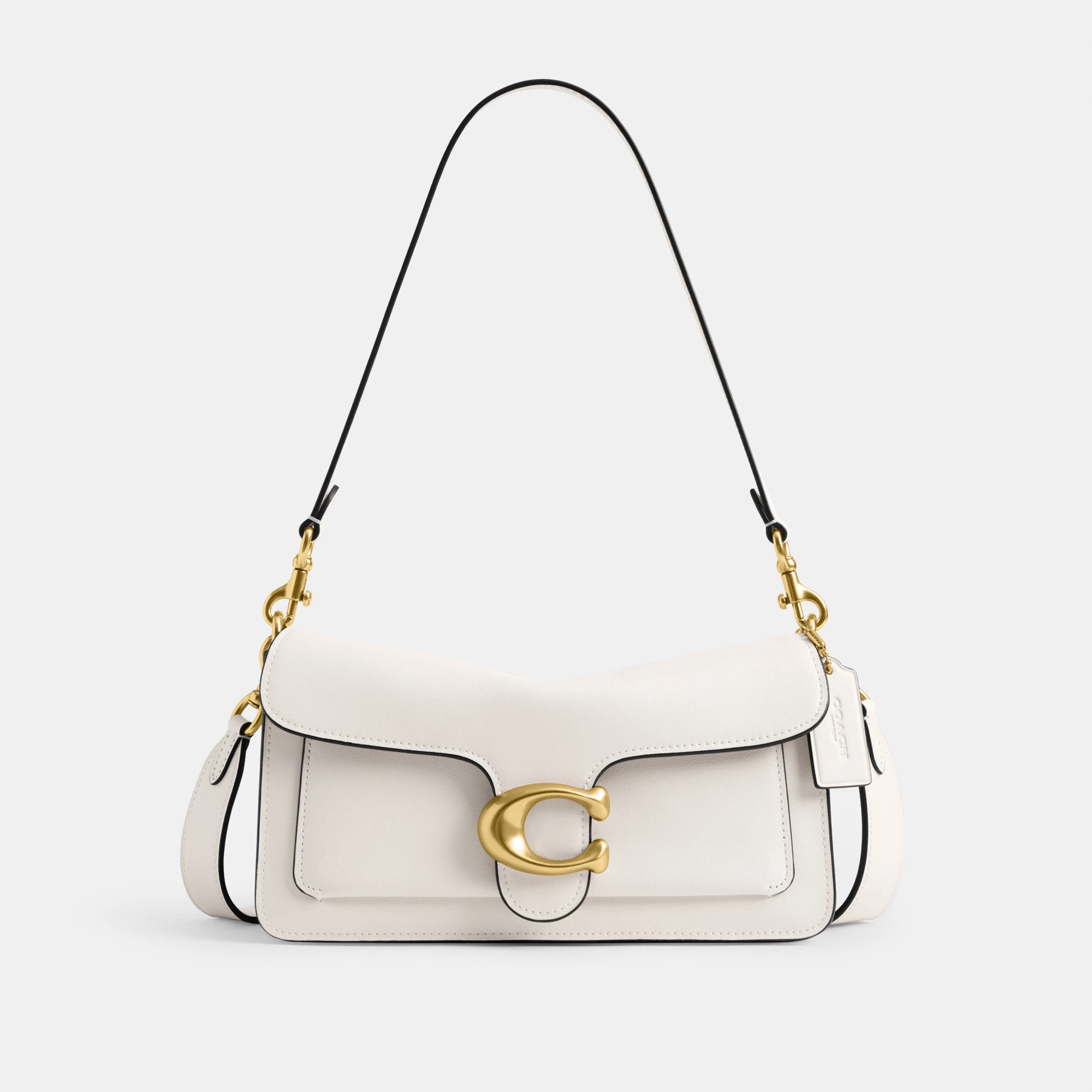 COACH®,Tabby Shoulder Bag 26,Leather,Shoulder Bag,Logo,Metal,Compact,Brass,Casual,White,Front View