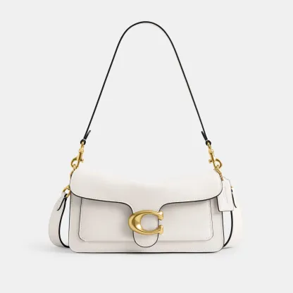 COACH®,Tabby Shoulder Bag 26,Leather,Shoulder Bag,Logo,Metal,Compact,Brass,Casual,White,Front View