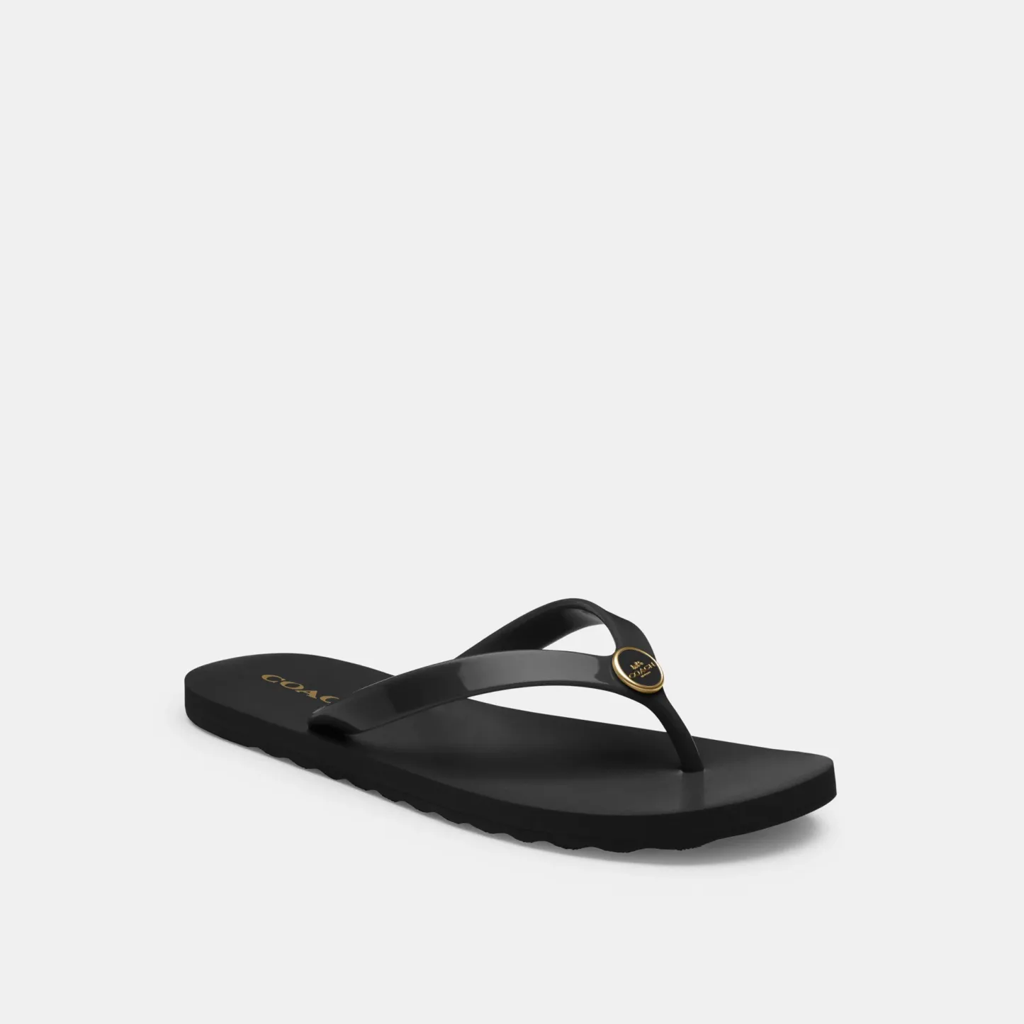 COACH®,Zayn Flip Flop,Rubber,Canvas,Flip Flops,Logo,Metal,Pull Tab,Casual,Black,Front View