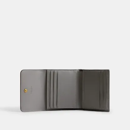 COACH®,Mila Small Flap Wallet With Heart Print,Leather,Tri Fold,Metal,Casual,Multi Color,Inside View,Top View