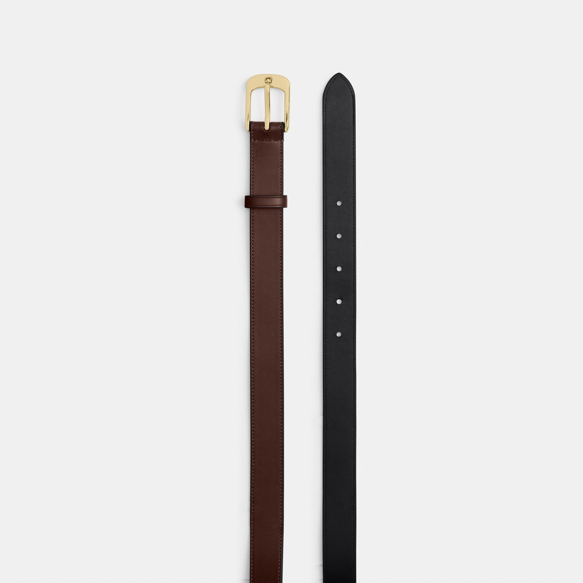 COACH®,C Harness Buckle Belt, 25 Mm,Calfskin Leather,Harness,Gold Metal,Casual,Brown,Angle View