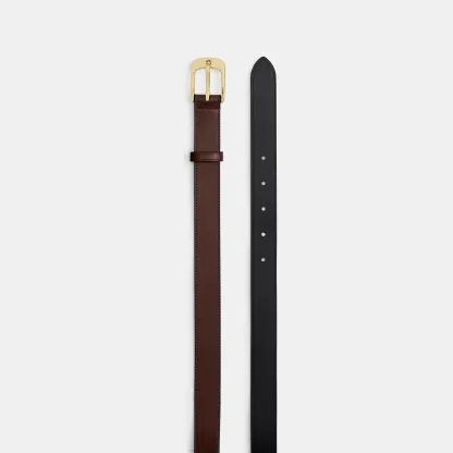 COACH®,C Harness Buckle Belt, 25 Mm,Calfskin Leather,Harness,Gold Metal,Casual,Brown,Angle View
