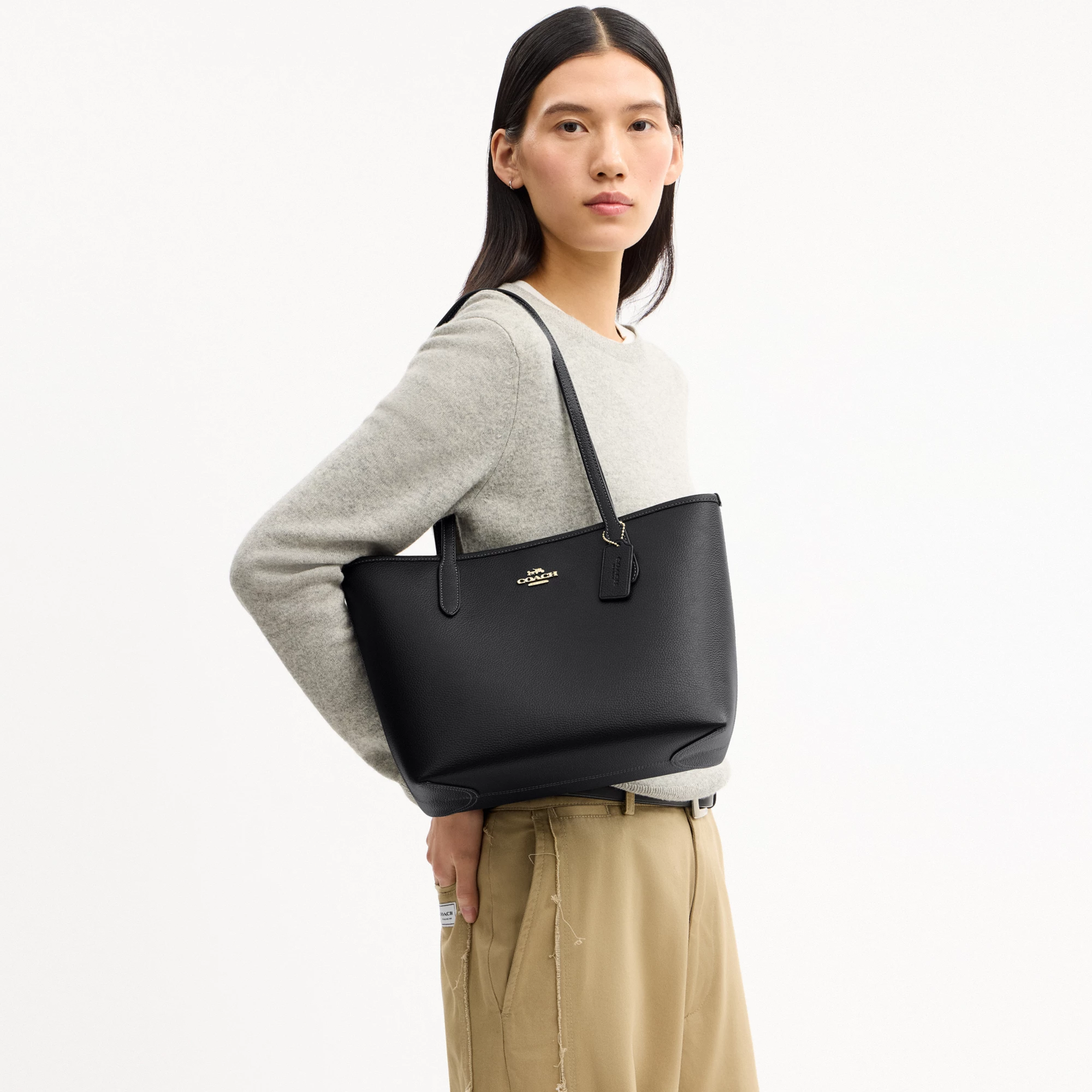 COACH®,Medium City Tote Bag,Black,Detail View