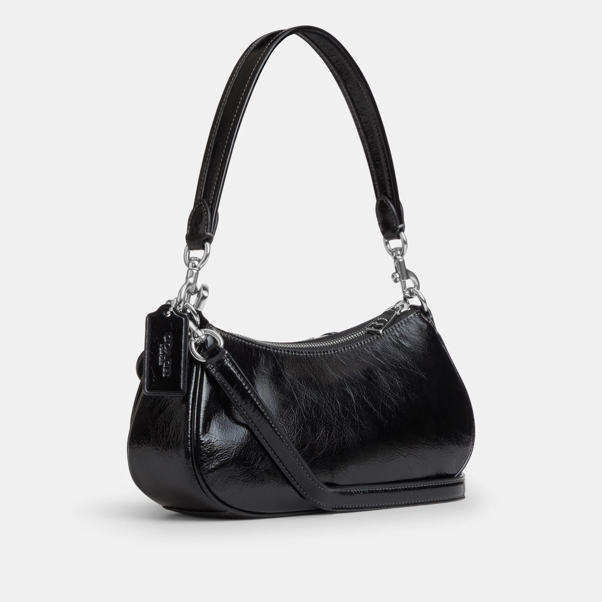 COACH®,Ashton Bag,Leather,Fabric,Shoulder Bag,Luggage Tag,Compact,Lined,Silver Metal,Day Party,Black,Angle View