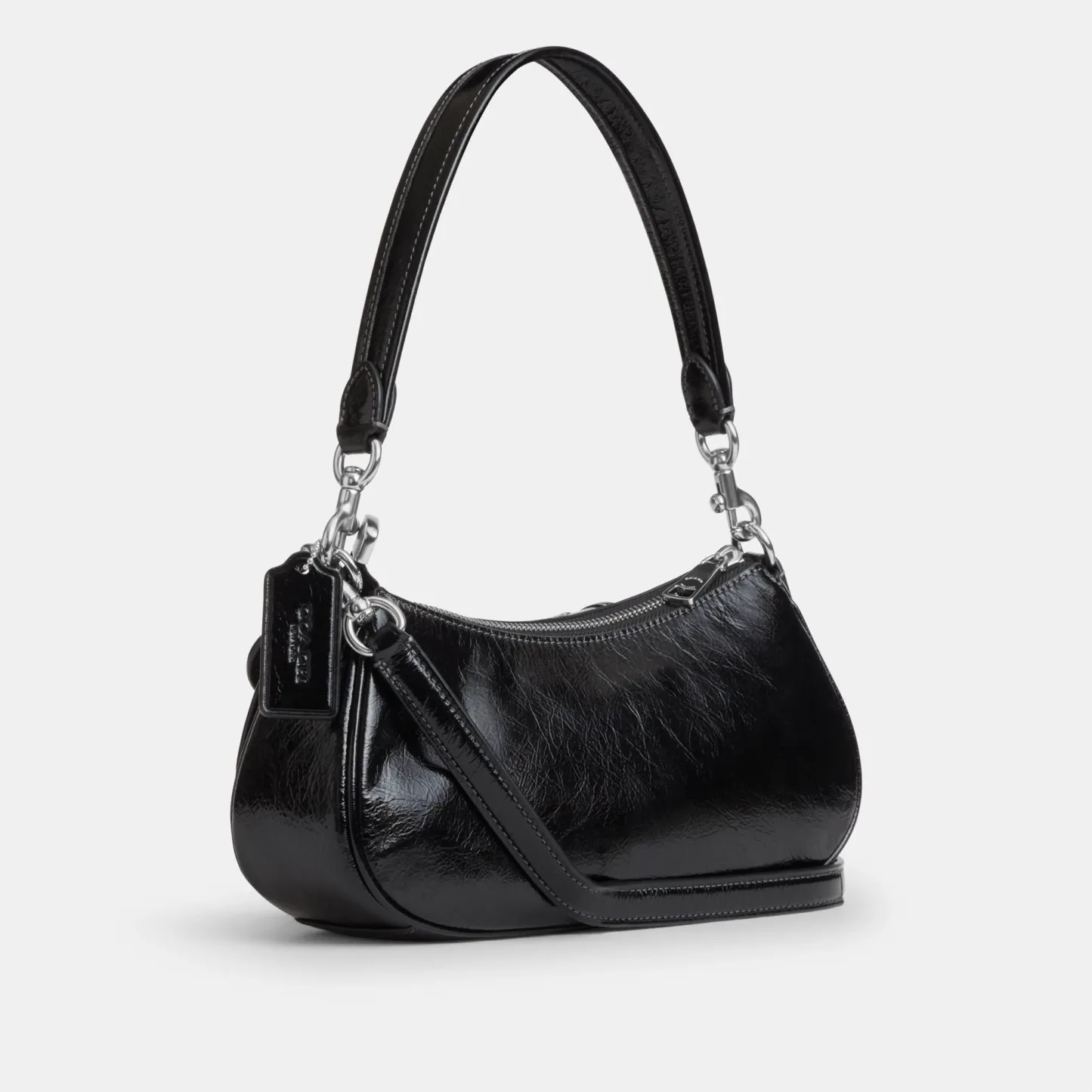 COACH®,Ashton Bag,Leather,Fabric,Shoulder Bag,Luggage Tag,Compact,Lined,Silver Metal,Day Party,Black,Angle View