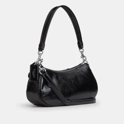 COACH®,Ashton Bag,Leather,Fabric,Shoulder Bag,Luggage Tag,Compact,Lined,Silver Metal,Day Party,Black,Angle View