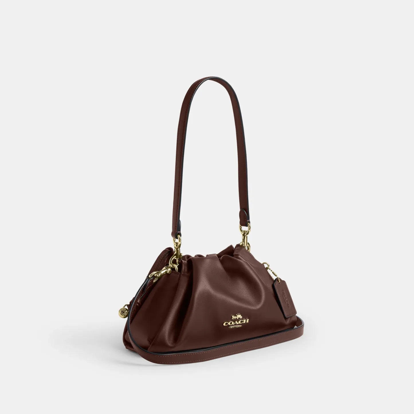 COACH®,Faye Shoulder Bag,Shoulder Bag,Metal,Ball Embellishment,Drawstring,Logo,Casual,Brown,Angle View