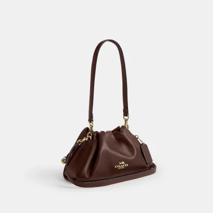 COACH®,Faye Shoulder Bag,Shoulder Bag,Metal,Ball Embellishment,Drawstring,Logo,Casual,Brown,Angle View