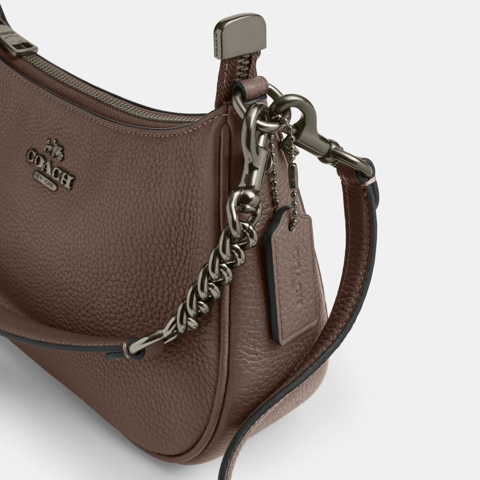 COACH®,Teri Shoulder Bag,Shoulder Bag,Chain Detail,Metal,Logo,Casual,Brown,Closer View