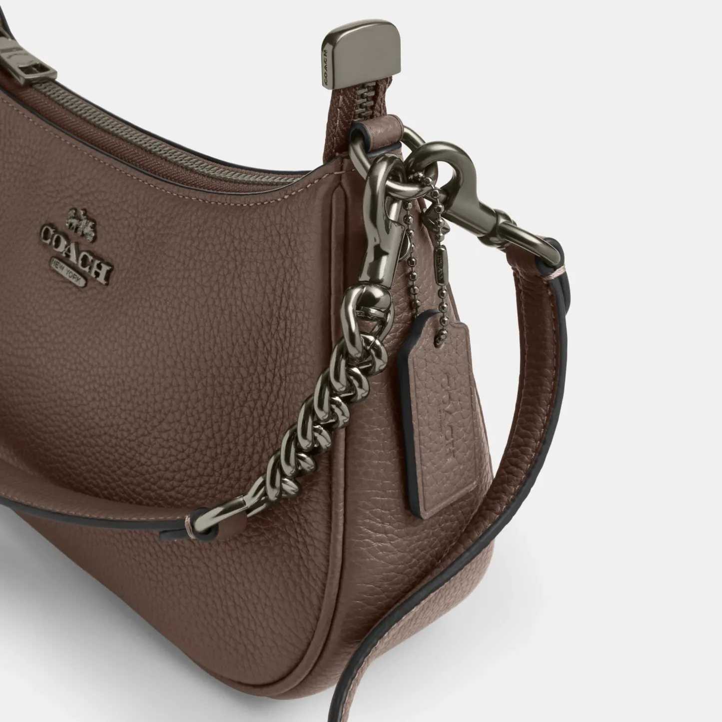 COACH®,Teri Shoulder Bag,Shoulder Bag,Chain Detail,Metal,Logo,Casual,Brown,Closer View