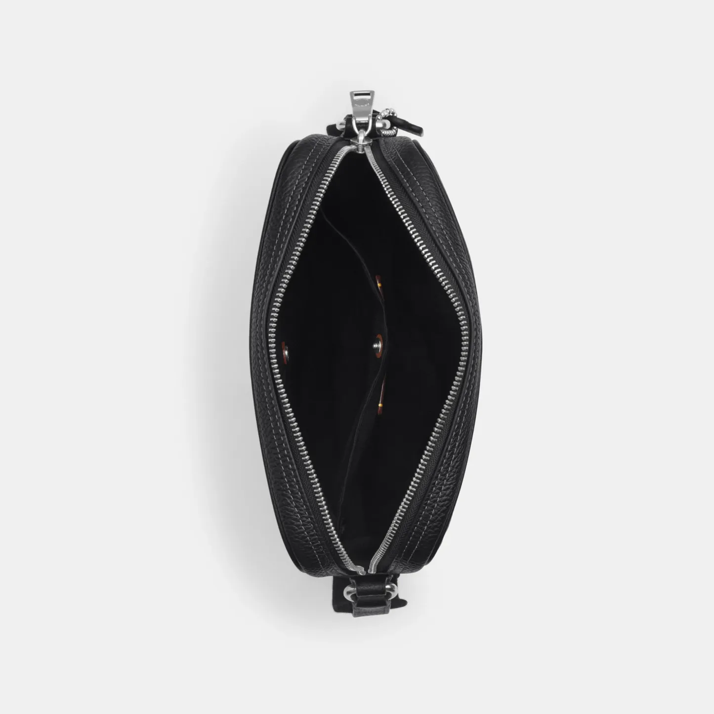 COACH®,Tristan Crossbody Bag 22,Leather,Recycled Polyester,Crossbody,Adjustable,Silver Metal,Casual,Black,Inside View,Top View
