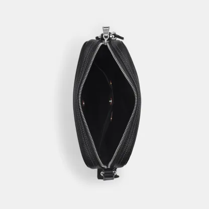 COACH®,Tristan Crossbody Bag 22,Leather,Recycled Polyester,Crossbody,Adjustable,Silver Metal,Casual,Black,Inside View,Top View