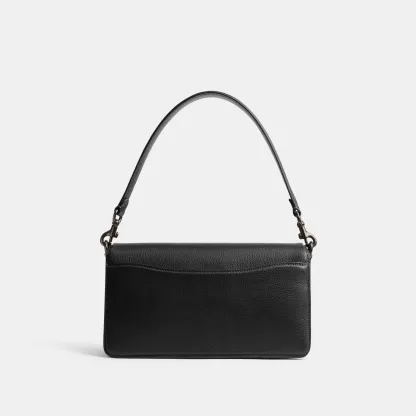 COACH®,Tabby Shoulder Bag 26,Leather,Shoulder Bag,Crossbody,Logo,Gusset,Gold Metal,Casual,Black,Back View