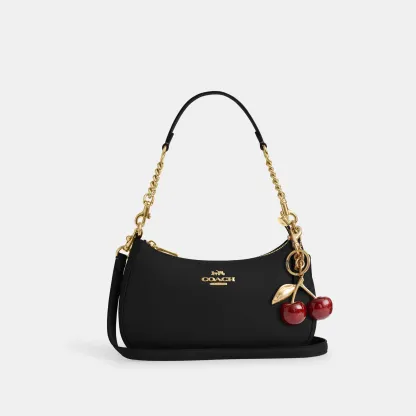 COACH®,Teri Shoulder Bag,Shoulder Bag,Chain Detail,Metal,Logo,Casual,Black,Angle View