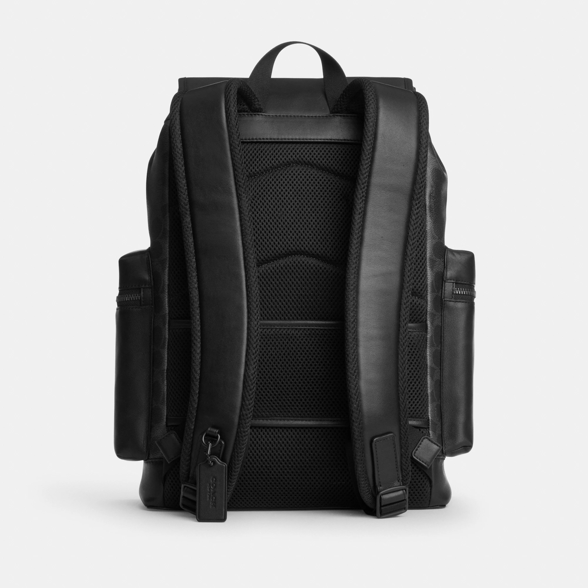 COACH®,Sprint Backpack In Signature Canvas,Canvas,Recycled Polyester,Leather,Backpack,Sustainable,Adjustable,Suitcase Slee...,Black,Back View