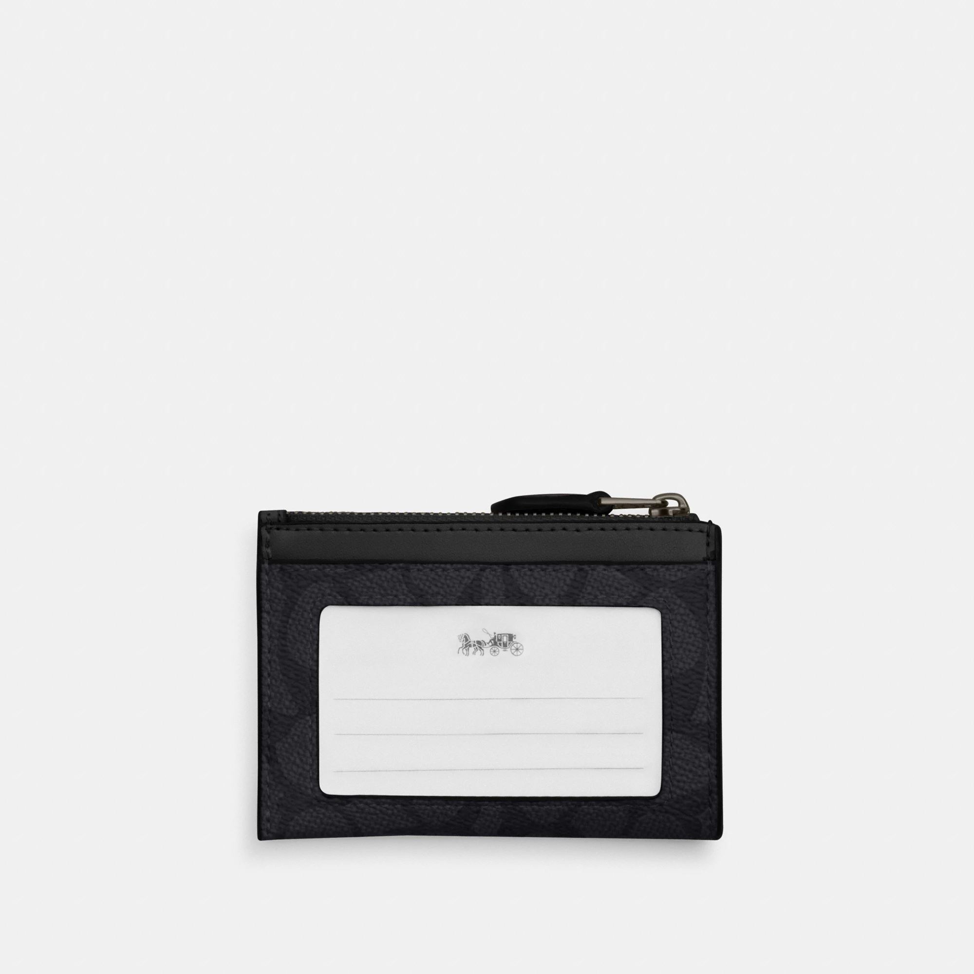 COACH®,Mini Skinny Id Case In Signature Canvas,Card Case,Metal,Color Block,Logo,Sustainable,Key Ring,Casual,Black,Back View