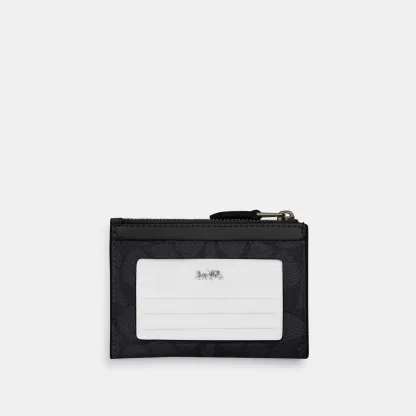 COACH®,Mini Skinny Id Case In Signature Canvas,Card Case,Metal,Color Block,Logo,Sustainable,Key Ring,Casual,Black,Back View