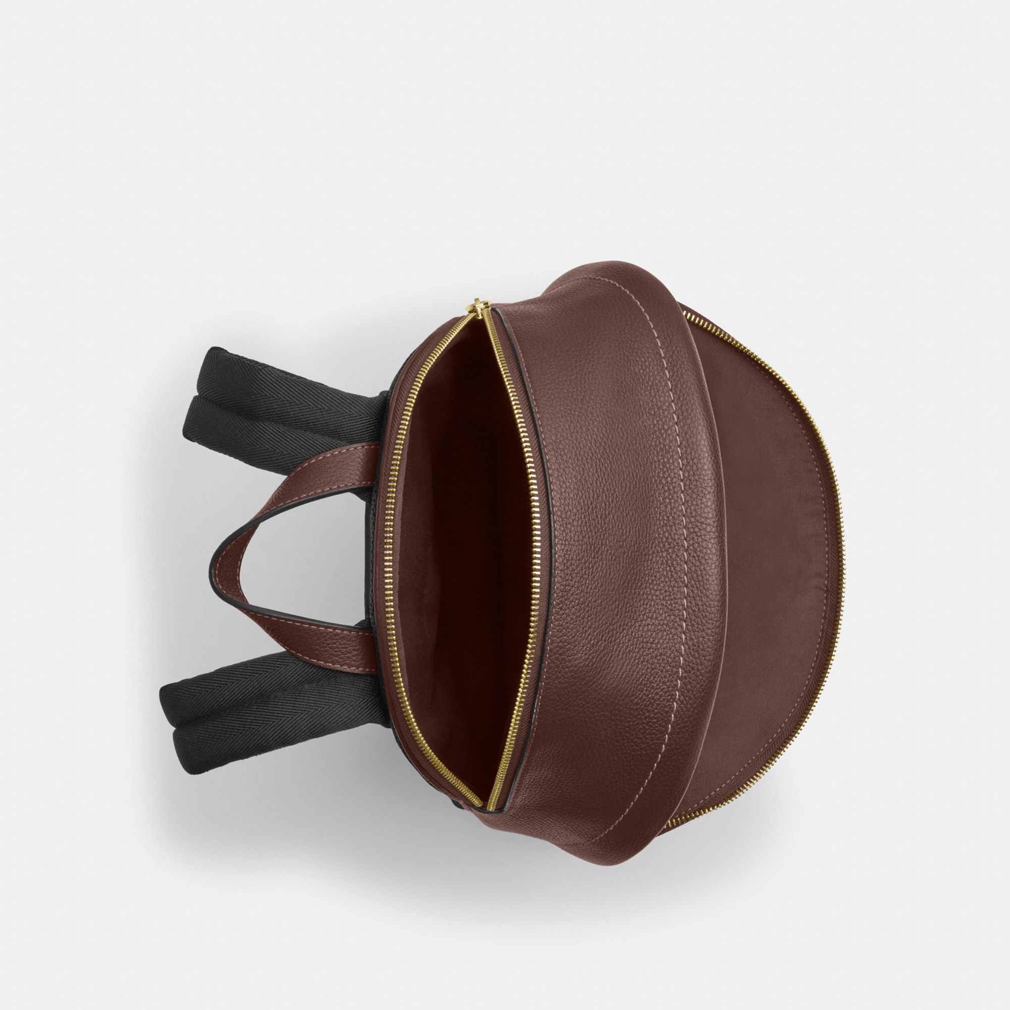 COACH®,Taylor Small Backpack,Recycled Polyester,Leather,Lining Recycled Polyester,Polyester,Backpack,Metal,Logo,Lined,Padd...,Brown,Inside View,Top View