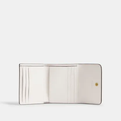 COACH®,Mila Small Flap Wallet,Leather,Tri Fold,Logo,Metal,Casual,White,Inside View,Top View