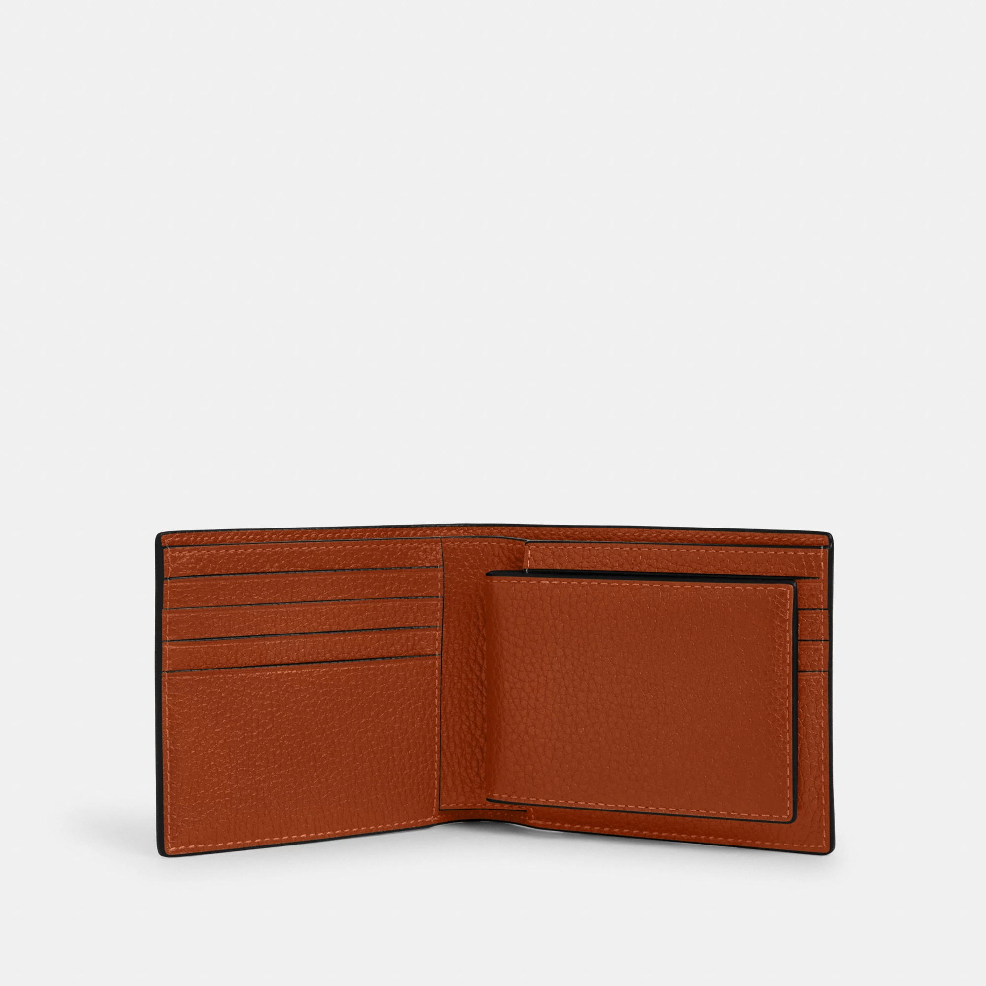 COACH®,3-In-1 Wallet,Leather,Bi Fold,Casual, Father's Day,Brown,Inside View,Top View